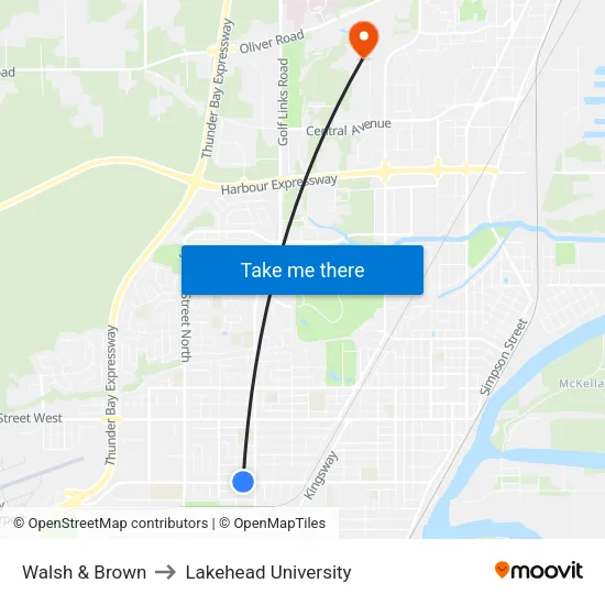 Walsh & Brown to Lakehead University map
