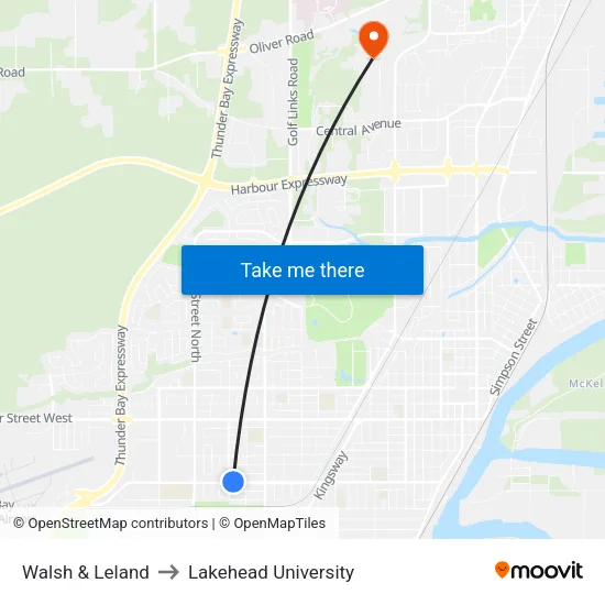 Walsh & Leland to Lakehead University map