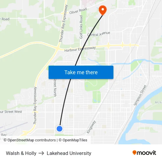 Walsh & Holly to Lakehead University map