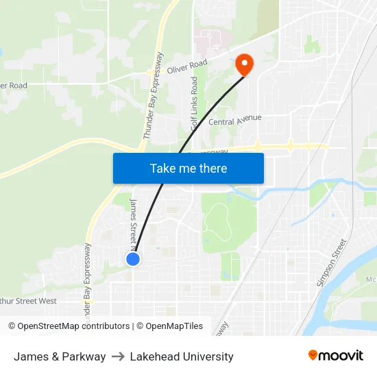 James & Parkway to Lakehead University map