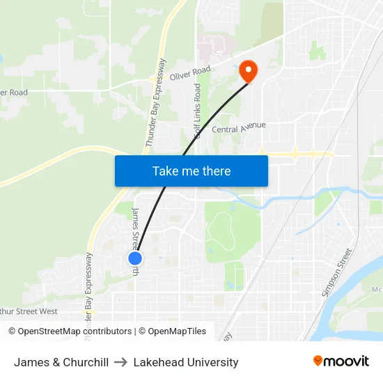 James & Churchill to Lakehead University map