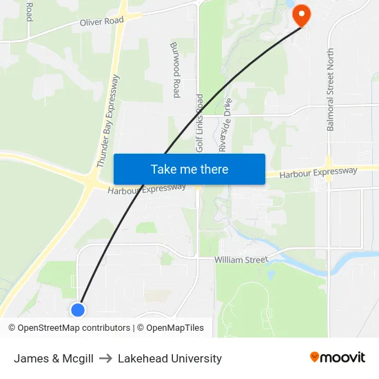 James & Mcgill to Lakehead University map
