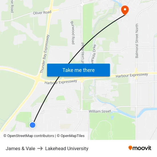 James & Vale to Lakehead University map
