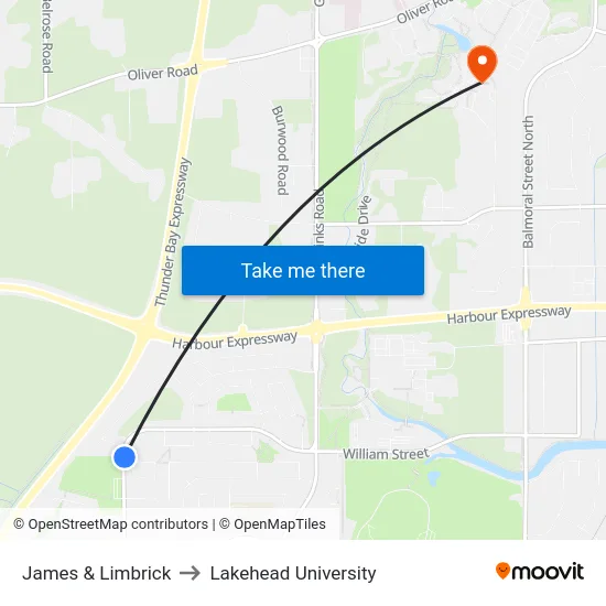 James & Limbrick to Lakehead University map