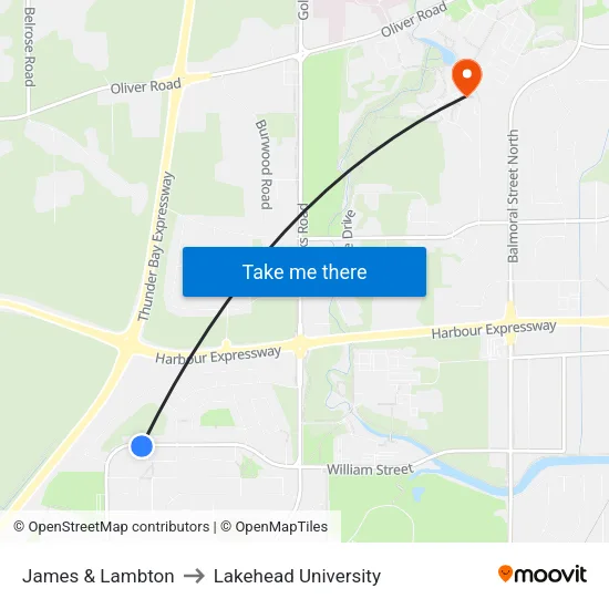James & Lambton to Lakehead University map