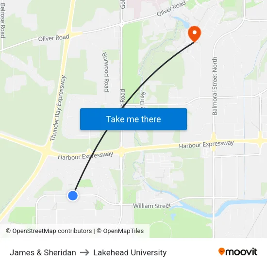 James & Sheridan to Lakehead University map