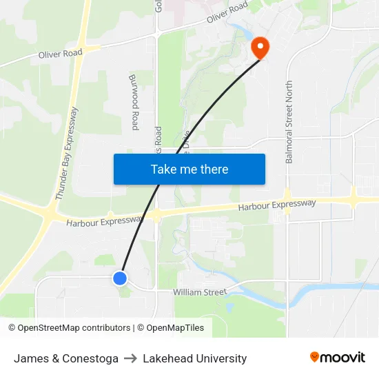 James & Conestoga to Lakehead University map
