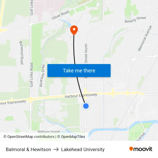Balmoral & Hewitson to Lakehead University map