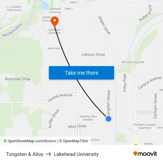 Tungsten & Alloy to Lakehead University map