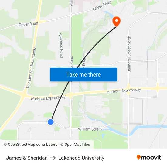 James & Sheridan to Lakehead University map