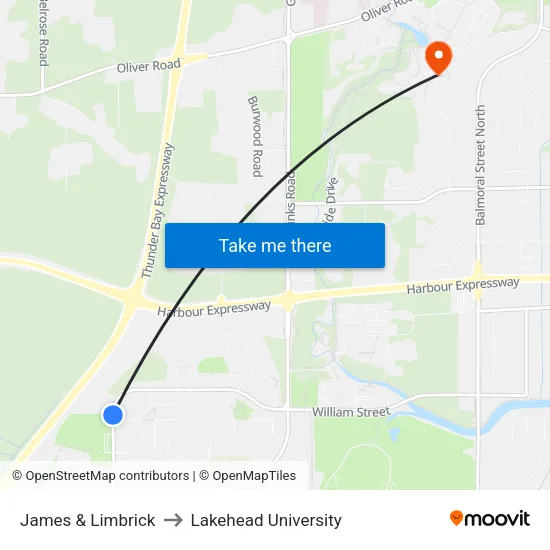 James & Limbrick to Lakehead University map