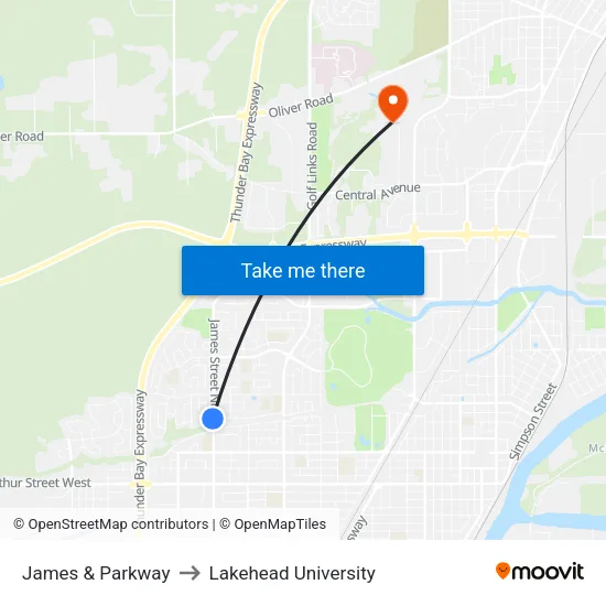 James & Parkway to Lakehead University map