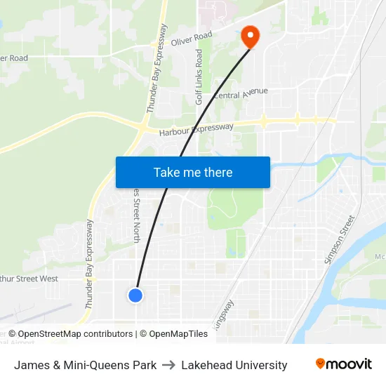 James & Mini-Queens Park to Lakehead University map