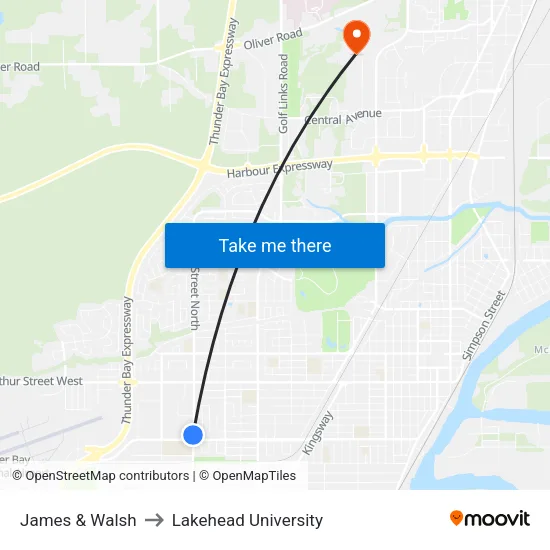 James & Walsh to Lakehead University map