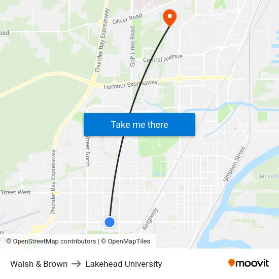 Walsh & Brown to Lakehead University map