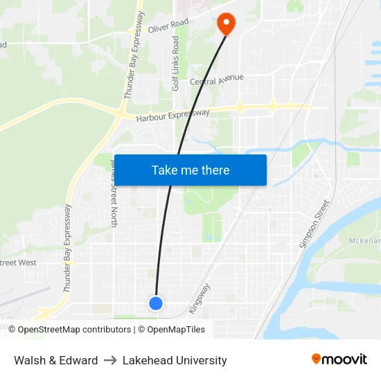 Walsh & Edward to Lakehead University map