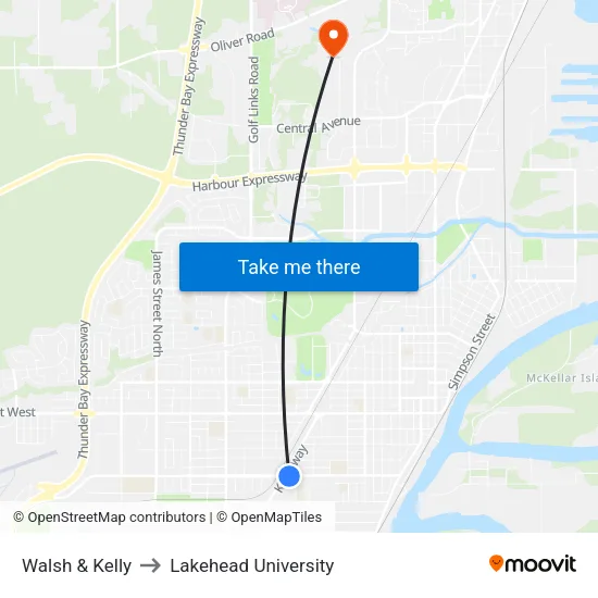 Walsh & Kelly to Lakehead University map