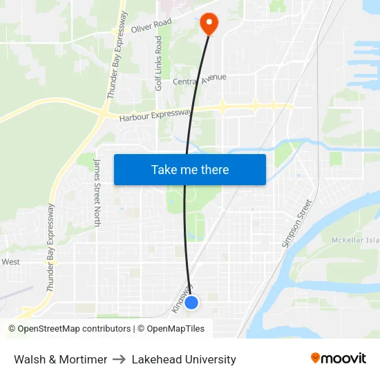 Walsh & Mortimer to Lakehead University map