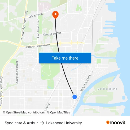 Syndicate & Arthur to Lakehead University map