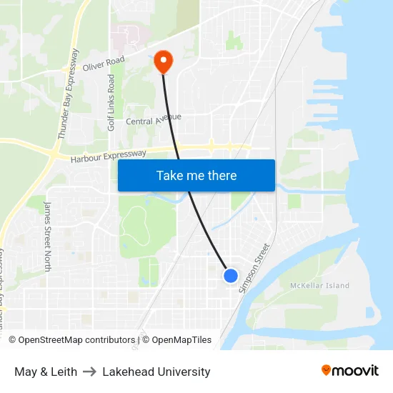 May & Leith to Lakehead University map