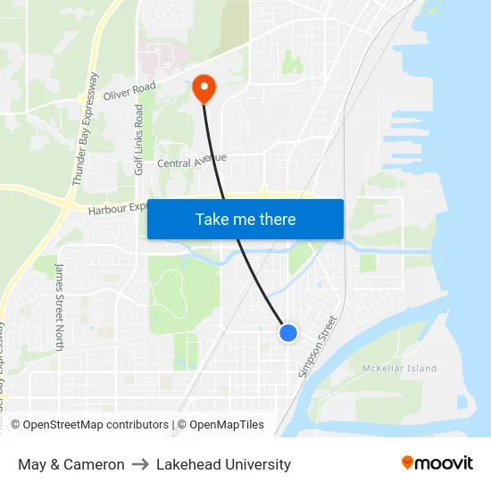 May & Cameron to Lakehead University map