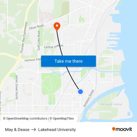 May & Dease to Lakehead University map