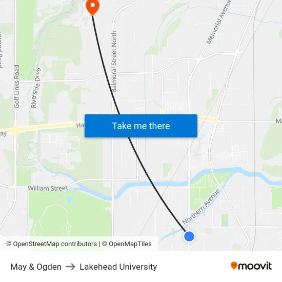 May & Ogden to Lakehead University map