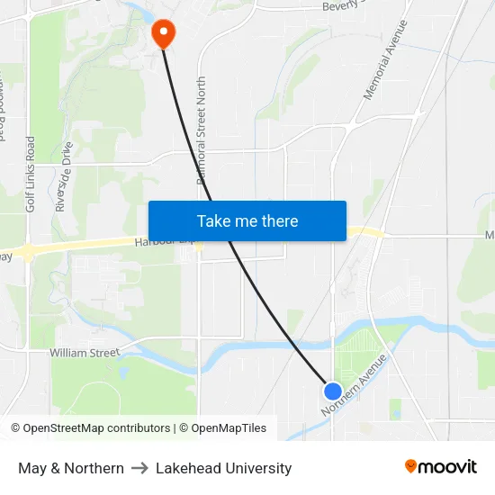 May & Northern to Lakehead University map