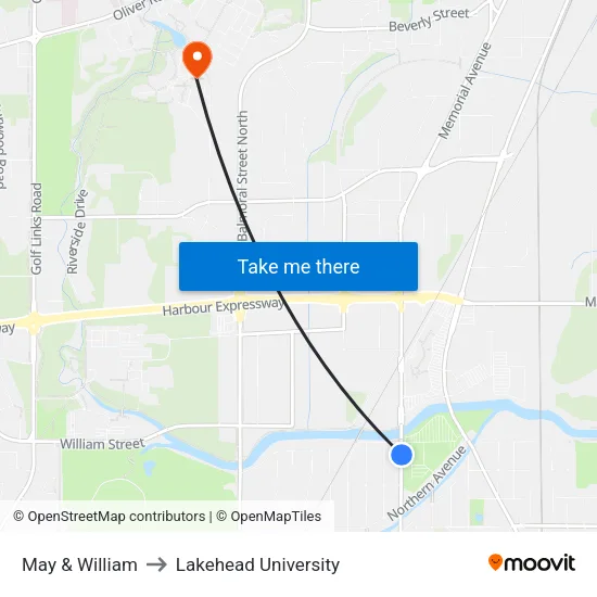 May & William to Lakehead University map