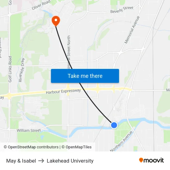 May & Isabel to Lakehead University map
