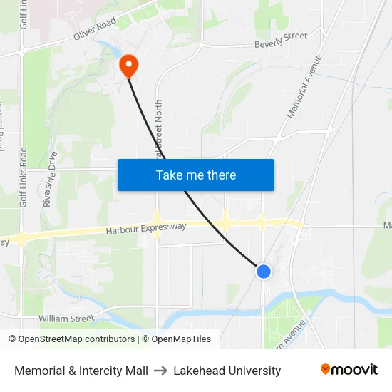 Memorial & Intercity Mall to Lakehead University map