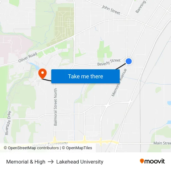 Memorial & High to Lakehead University map