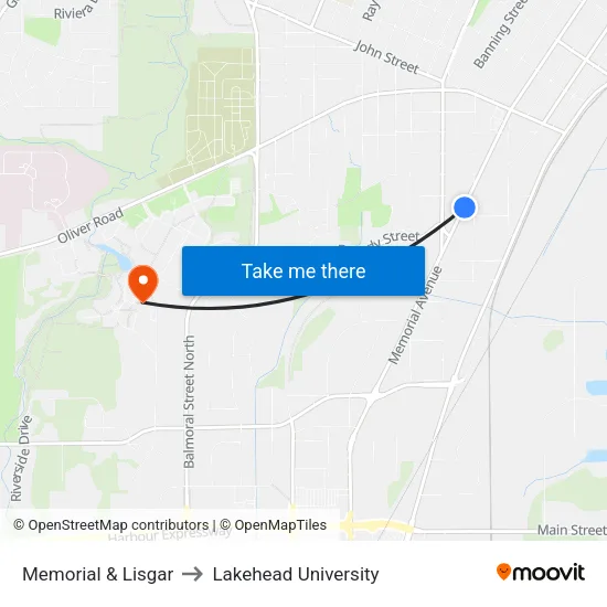 Memorial & Lisgar to Lakehead University map