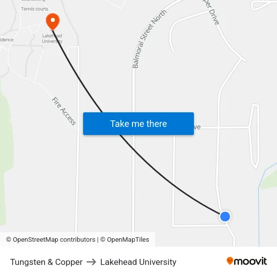Tungsten & Copper to Lakehead University map