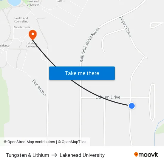 Tungsten & Lithium to Lakehead University map
