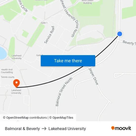 Balmoral & Beverly to Lakehead University map