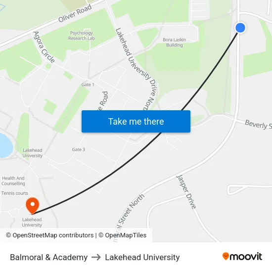 Balmoral & Academy to Lakehead University map