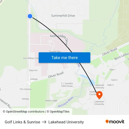 Golf Links & Sunrise to Lakehead University map