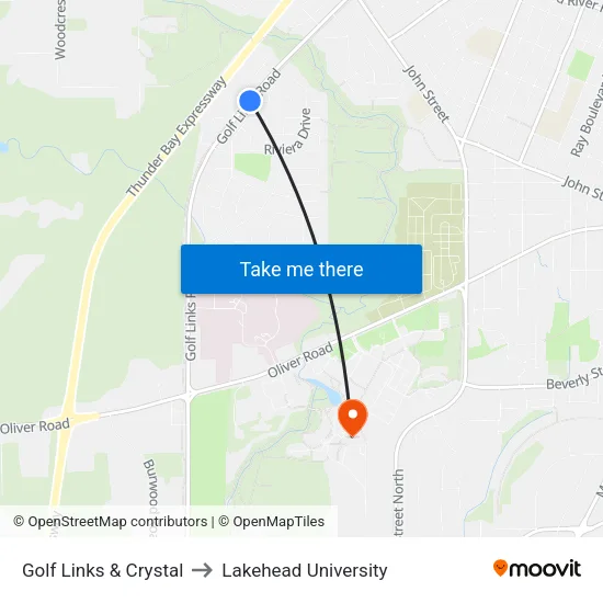 Golf Links & Crystal to Lakehead University map