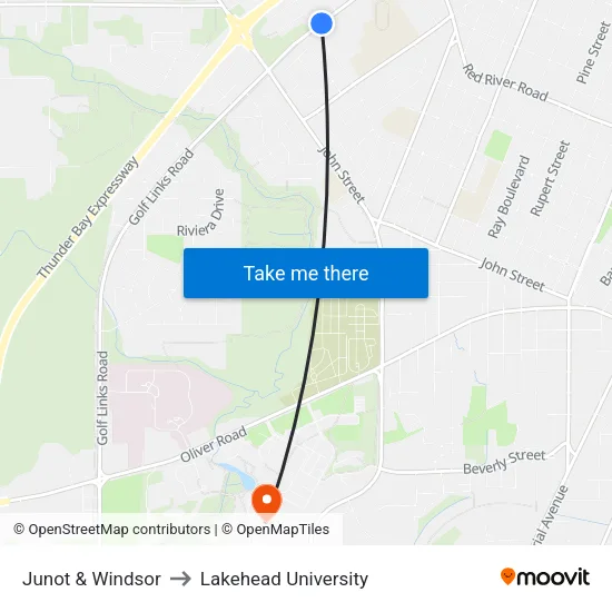 Junot & Windsor to Lakehead University map