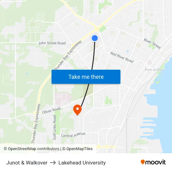 Junot & Walkover to Lakehead University map