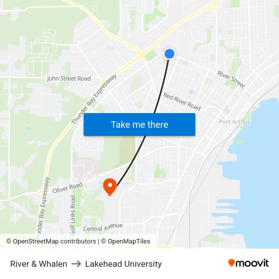 River & Whalen to Lakehead University map