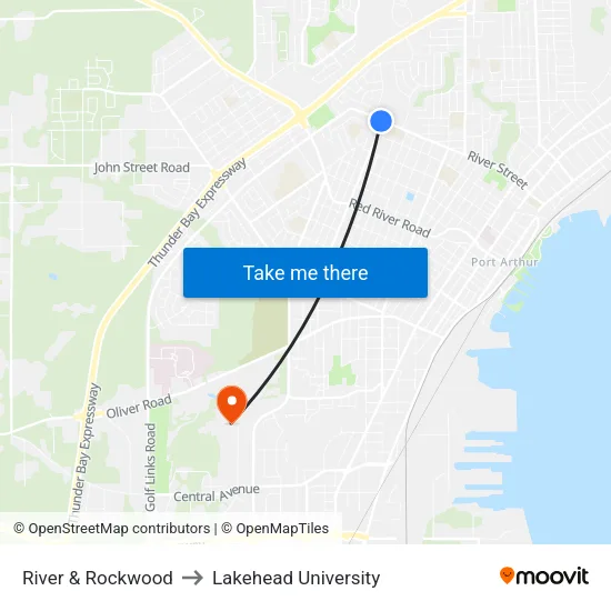 River & Rockwood to Lakehead University map