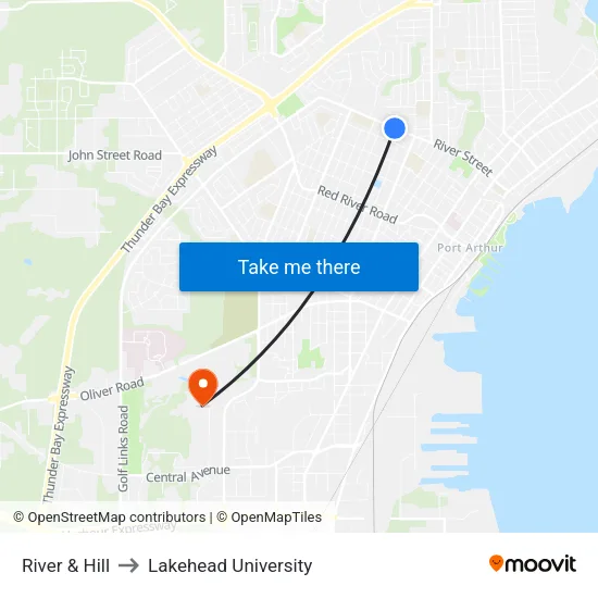 River & Hill to Lakehead University map