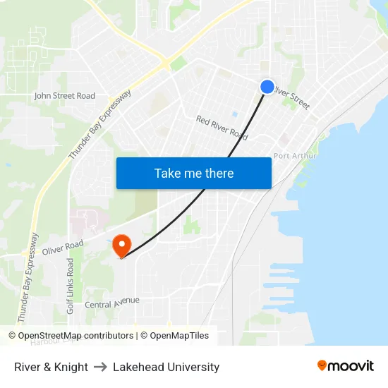 River & Knight to Lakehead University map