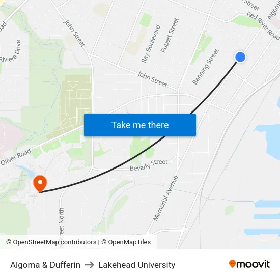 Algoma & Dufferin to Lakehead University map