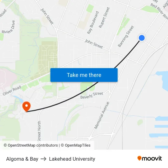 Algoma & Bay to Lakehead University map