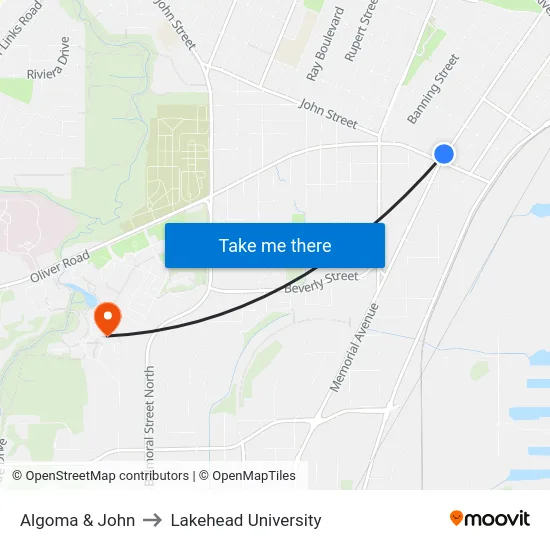 Algoma & John to Lakehead University map