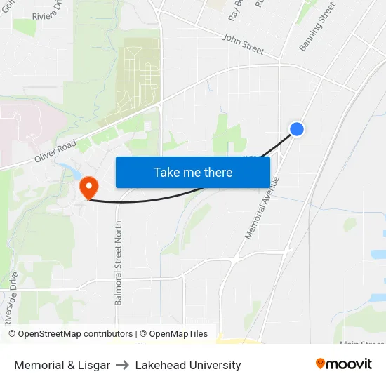 Memorial & Lisgar to Lakehead University map