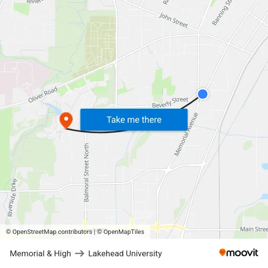 Memorial & High to Lakehead University map